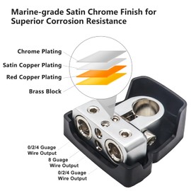Recoil PBT-D08 2 Pack Premium Solid Brass Positive Negative Battery Terminals Clamps with Two 0/2/4 Gauge Outputs and Two 8 Gauge Outputs