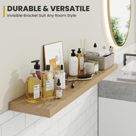 Acovy 55 Inch Floating Shelves, 9.3" Deep Floating Shelf Wall Mounted, 56" Wall Shelves, Rustic Deep Bookshelf, Large Display Shelves & Storage Shelves for Bedroom, Living Room, Oak, Set of 1