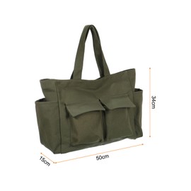 HARFINGTON Garden Tool Bag 19.69" x 5.91" x 13.39" Large Canvas Bag with Pockets Garden Tote Bag Gardening Plant Tool Organizer Storage Carrier Store for Outdoor Women Men, Green