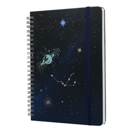 ​​Hardcover Work Spiral Notebook - Lined A5 Journal for Professional Use, Coil Bound with Elastic Closure, Starry Sky Design for Women & Men​​