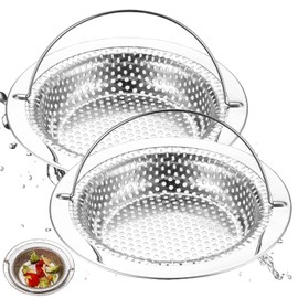 BieMian 2 Pcs Kitchen Sink Strainer Basket, Stainless Steel Sink Food Catcher, Anti Clogging Sink Drain Sieve Strainer Hair Catcher with Lift-up Handle for Kitchen Bathroom Shower(Dia 7.5cm)