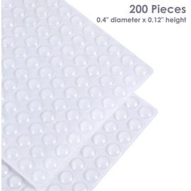 Juminiz 200 Pieces Cabinet Door Bumpers, 0.4inch Round Silicone Clear Self Adhesive Bumper Stopper for Cabinets Doors and Drawers, Rubber Dots, Pads for Furniture