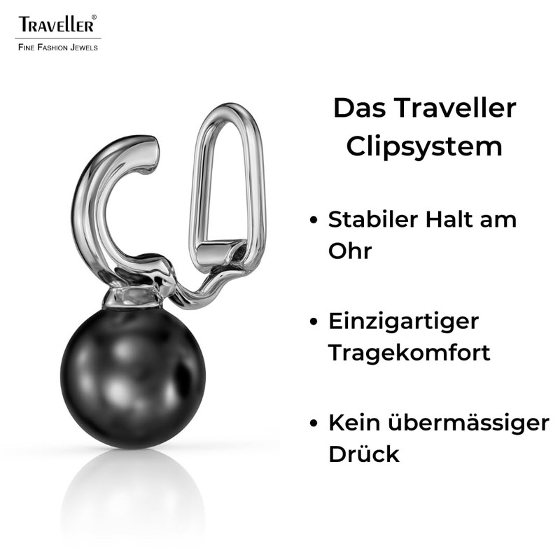 Traveller 114302 Women's Clip Earrings Silver Pearl 10 mm Black