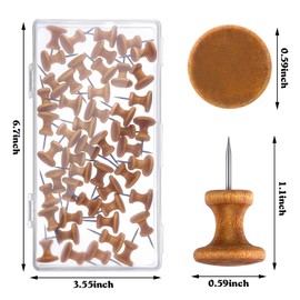 50 Pieces Push Pins Wooden Thumb Tacks 1 Inch Decorative Push Pins for Cork Board Wood Pins Tacks Wall Tacks with Box for Map, Calendar, Picture Hanging, Home Office Classroom Supplies