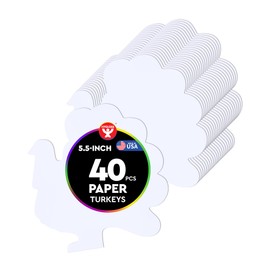 Hygloss Turkey Shape Paper Cut-Outs for Arts & Crafts-Many Creative Uses-Thanksgiving Activities Fall 5.5 Inches-40 Pcs, White