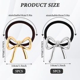 Bow Hair Ties 10 PCS Bow Accessories for Women Gold & Silver,Hair Ties with Bows Valentine's & Christmas Hair Accessories,Bow Gifts for Women for Women, Teens, Long, Thick, Thin, Curly Hair