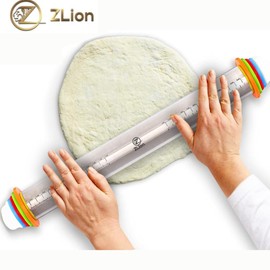 Zlion Rolling Pin, Smooth Stainless Steel Roller, Removable Adjustable Thickness Non Stick Rin