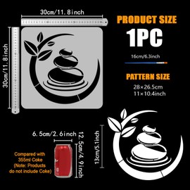 FINGERINSPIRE Yoga Zen Stones Stencil with Paint Brush 11.8x11.8inch Reusable Dhyana Stone Template Water Waves Leaves Craft Stencil Yoga Themes Template for Painting on Wall Wood Home Decor