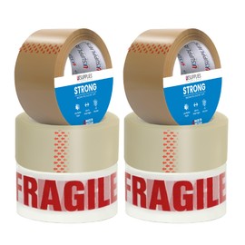 UK SUPPLIES Packaging Parcel Tape With Low Noise & Secure Sticky Seal 2 Brown, 2 Clear & 2 Fragile Tape For Strong Packing Parcel, Boxes, Moving House Mixed Tape | Packing Tape | Box Tape