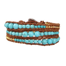 KELITCH Turquoise Beaded Bracelet 3 Wrap Leather Bangle Bracelets Hand-Braided Fashion Cuff for Women