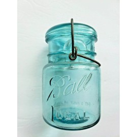 Vintage Blue Ball Ideal Canning Jar with Lid Wire Bale Pat'd July 14, 1908