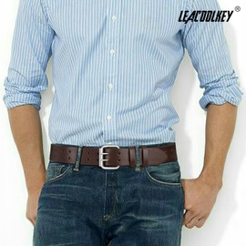 LEACOOLKEY Double Prong Leather Belts for Men PU Leather Work Belt For Jeans,2 Holes Casual Leather Belt for Men,Coffee，Fits Pants Size up to 38"
