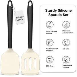 Coukre 2 Pack Silicone Spatula Set, High Heat Resistant, BPA Free Kitchen Spatula, Solid & Slotted Turner for Non-Stick Pans, Sautéing, and Flipping (2, Beige)