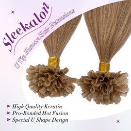 SLEEKALON U Tip Hair Extensions Human Hair Keratin Utip Hair Extensions Pre Bonded Hot Fusion Hair Extensions Silky Straight Real Hair Golden Brown U Tip Keratin Extension,18 Inch 100 Strands 50g #12