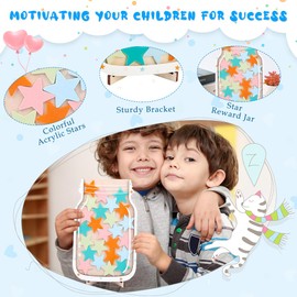 Koonafy Reward Jar with 25 Stars Incentive Jar for Children Star Jar Reward System Motivate Good Behaviour Chart Incentive Jar Class Bulletin Board Responsibility Routine Management Tool (B)