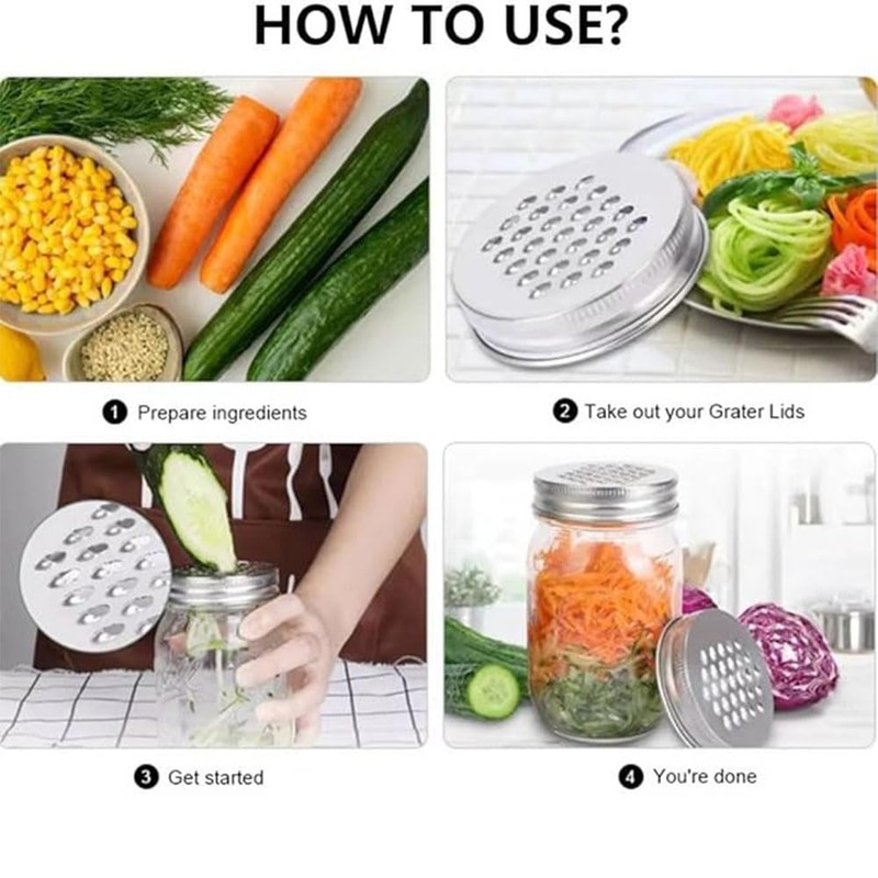 Mason Jar Grater Lid Set, Cheese Grating Covers, Reusable Multipurpose