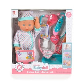 Moni Children's Doll 31 cm Stethoscope, Doctor Accessories, Doctor's Card, with Sounds, Colour: Multi-Coloured