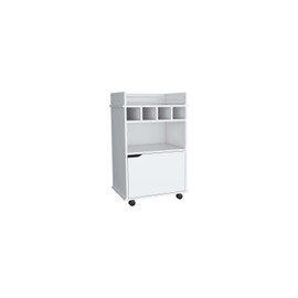 HomeStock Cool Bar Cart with 2 Open Shelves, 4 Wine Cubbies and Cabinet White Color Dimensions 21.6" x 16.3" x 35"