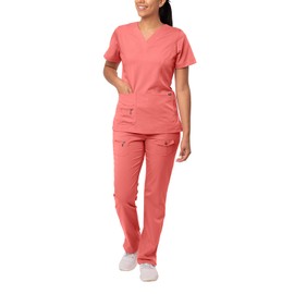 Adar Uniforms, Pro Breakthrough Plus Scrub Set For Women - Enhanced V-Neck Top & Multi Pocket Pants - 4400 - Rapture Rose - S
