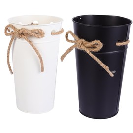 GANAZONO 2pcs Vintage Iron Flower Buckets Pastoral Style Decorative Containers for Dried Flowers Rustic Arrangement Pots for Home Decor