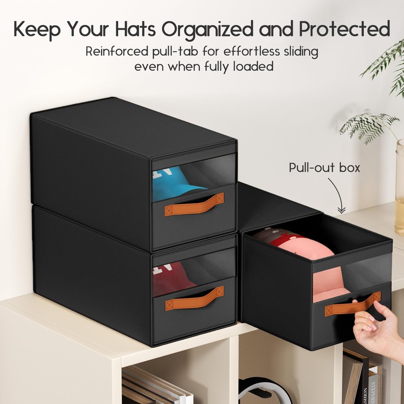 Homsorout Hat Organizer for Baseball Caps - 3 Pack Pull-Out