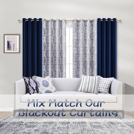 Mrs.Naturall 52x90 Inches Long Navy Blue Curtains for Dining Room 2 Panels Blackout Room Darkening Curtain for Bedroom
