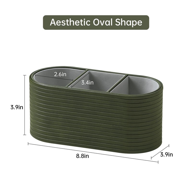 MEIBOOCH Remote Control Holder, Oval Pen Holder for Desk, Olive