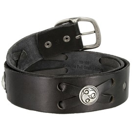 TB105-P3645-BS9171 Celtic Swirl Conchos Belt Genuine Full Grain Leather Belt 1-3/4" (45mm) Wide (Silver-Black, 32)