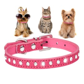 HimyBB Bling Bling Rhinestone Adjustable Fashion Puppy Cat Pet Collars Rose Red XS