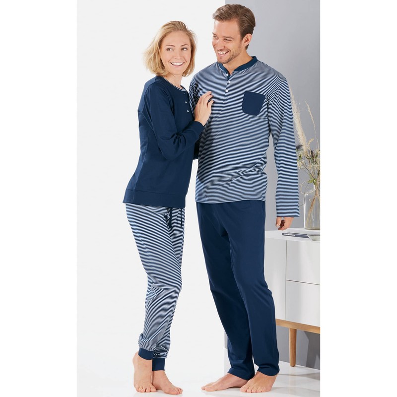Erwin Müller Men's Single Jersey Pyjamas, navy