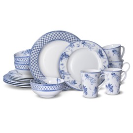 Mikasa Kiley Chip Resistant 16 Piece Dinnerware Set, Service for 4,Blue and White