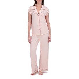 RACHEL ZOE Pink Pajamas for Women, Jersey Knit Soft PJS, Womens Button Down Pajama Sets, Ladies Sleepwear (Pink, Large)