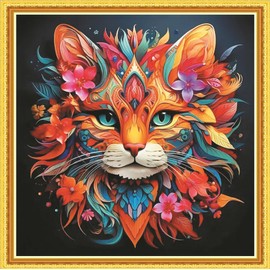 Amiiba Pre Printed Cross Stitch Kits for Adults, Tabby Cat 11ct Stamped Embroidery Kits DIY Wall Art Decor for Beginners (Tabby Cat)