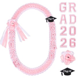 CCINEE Pink Graduation Lei 2026, 47 x 2 Inch Pink and White Ribbon Lei for Class of 2026 Braided Graduation Necklace for School College Women Grads Congrats