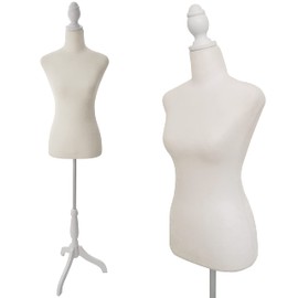 Female Dress Form Mannequin Torso Body with Adjustable Tripod Stand Dress Jewelry Display (Beige)