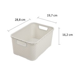 BranQ - Home essential Set of 3 Plastic Rattan Baskets made of Polypropylene, Cream, Size M (10 Litres)