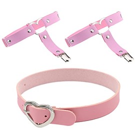 3Pcs Women Leather Garters Girl Punk Leather Choker Necklace Cuff Bracelets Sets