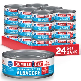 Bumble Bee Chunk White Albacore Tuna in Oil, 5 oz Can (Pack of 24) - Wild Caught Tuna - 23g Protein per Serving, High in Omega-3s - Non-GMO Project Verified, Gluten Free, Kosher