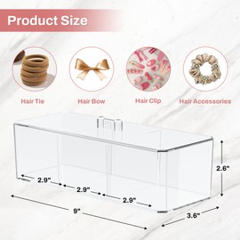 Hair Accessories Organizer for Girls, Clear Hair Bow Tie Clip Scrunchie Holder Organizer with Removable Divider, Cute Small Stackable Storage Drawer Container Caddy Box, Women Vanity Accessories, 2Pcs