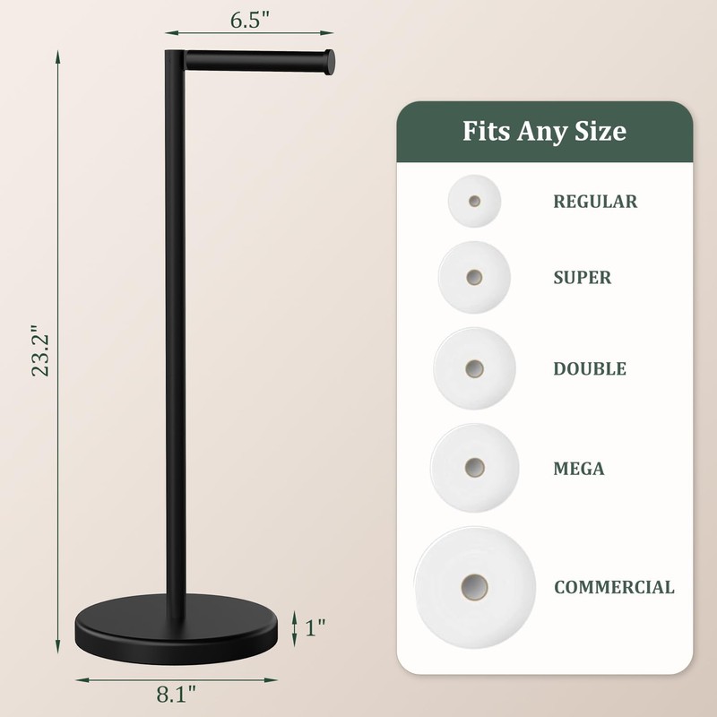 Evolvegoods Matte Black Toilet Paper Holder Stand, Free Standing Toilet