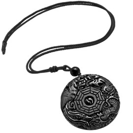mookaitedecor Yin Yang Eight Trigrams Natural Black Obsidian Pendant Necklace Lucky Charm for Women Men, Healing Crystal Semi Precious Stone Amulet Necklace for Protection Spiritual Jewellery Gifts