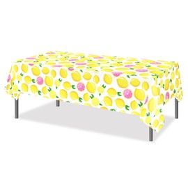 NA 2 Pcs Lemon Plastic Tablecloth, Summer Table Cover Disposable Rectangle Yellow Waterproof Table Cloth for Summer Party Summer Fruit Party Picnic Decor, 54 x 87 Inch