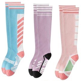 Dress Cici Stripes Compression Socks for Women, Knee High Compression Sock for Running, Gym, Walking, Hiking, Tennis (3 Pairs: Blue+Pink+Purple)