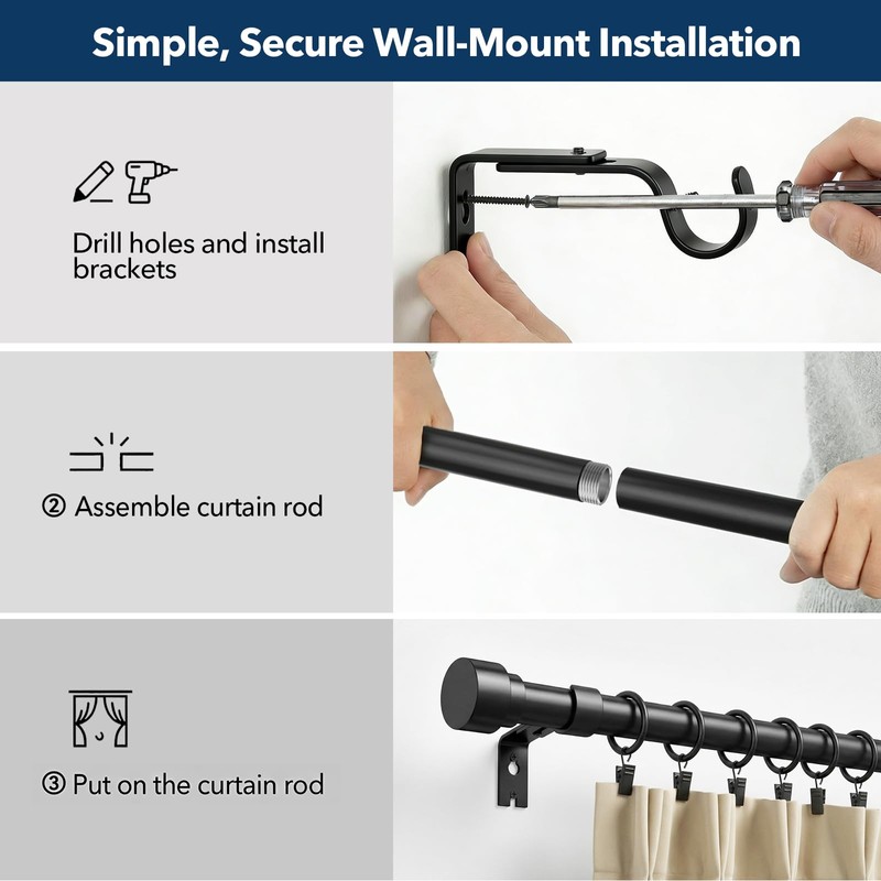 IFELS Heavy Duty Curtain Rods for Windows 72 to 144