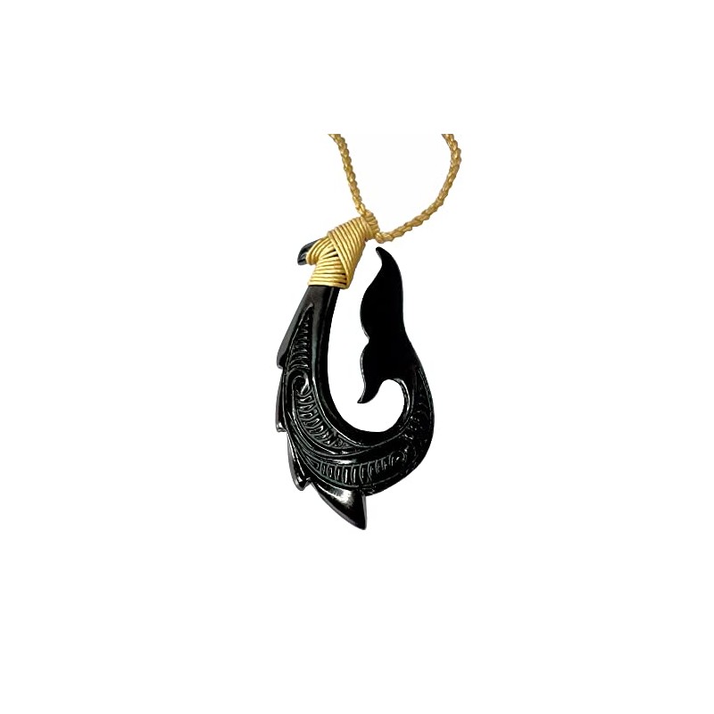 Zero Gravity Hawaii Hawaiian Jewelry Carved Fish Hook Black Buffalo