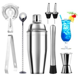 talifoca Cocktail Shaker Set, 8 Pieces Stainless Steel Cocktail Mix Set, 750 ml Cocktail Set, Stainless Steel Shaker Mixer, Professional Bartender Accessories, for Home, Bar, Party