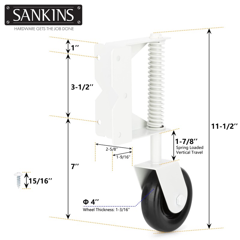 SANKINS Spring Loaded Heavy Duty Gate Caster, 4-Inch, 220 Lbs