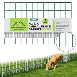 Dog Digging Fence Barrier, Animal Barrier Fence, 5 Fence Panels - Green 24in (L) x 15in (H), 1.8in Spike Spacing with Hammer Cap, Anti Dig Fence Barrier, No Dig Fence for Dogs, Rabbits l Length 10ft
