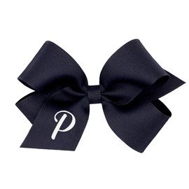 Wee Ones Girls' Initial It Monogram Hair Bows on a WeeStay No Slip Hair Clip, For All Ages and Hair Types, Navy Bow, Medium Size, Letter P