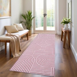 ROYHOME Modern Rug 2x6 Runners for Hallways, Abstract Kitchen Runner Rugs Non Slip Bath Runner, Rainbow Washable Runners Rug for Bedroom, Soft Long Rugs for Entryway Bathroom Laundry Dorm, Pink